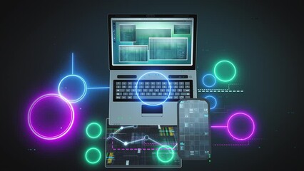 Wall Mural - digital workplace network with pc, notebook, tablet and smartphone. home-offce
