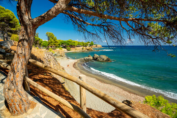 Canvas Print - Llanca to El port de la Selva trail on the Mediterranean shore of Catalonia, Spain	