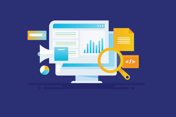 Wall Mural - digital marketing analytics, website ranking on search engine, web traffic, seo audit report concept