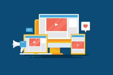 Wall Mural - responsive video advertising on digital devices. personalized display ad content, digital communicat