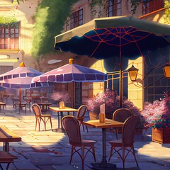 Canvas Print - Summer terrace, outdoor city cafe, coffeehouse, created with generative ai