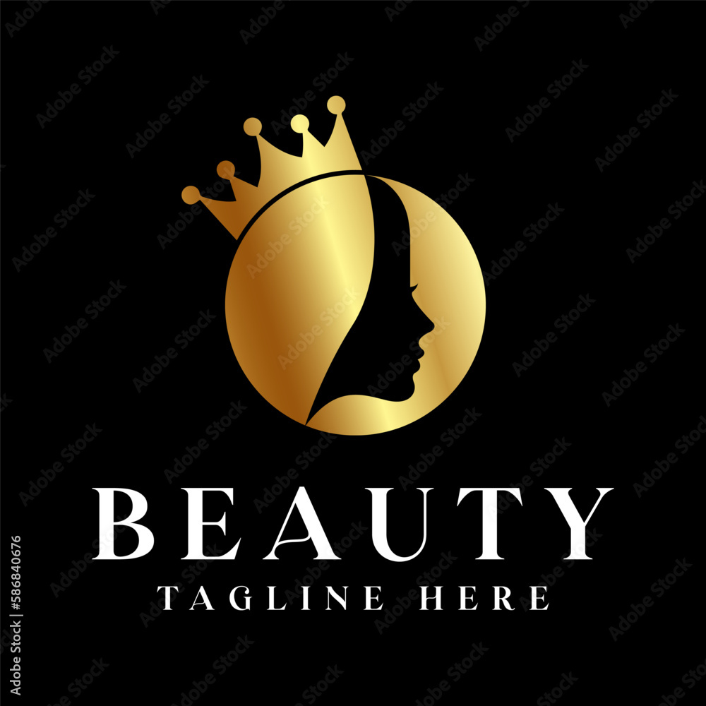 Beauty women face logo design with crown vector. Stock Vector | Adobe Stock