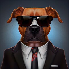 Sticker - A dog in a business suit and dark glasses, created with generative ai