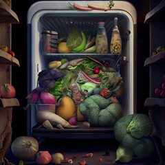 Wall Mural - An open refrigerator in which only vegetables are found, created with generative ai