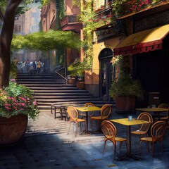 Sticker - Summer terrace, outdoor city cafe, coffeehouse, created with generative ai