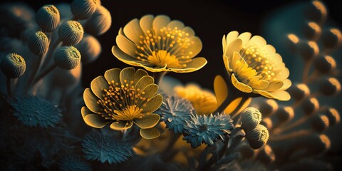 Wall Mural - Close-up photograph of yellow flowers Generative AI