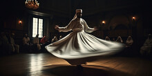 Whirling Dervish Performing, Wide Angle Generative AI