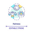 Fairness concept icon. Equality for everybody. Law and justice idea abstract idea thin line illustration. Isolated outline drawing. Editable stroke. Arial, Myriad Pro-Bold fonts used