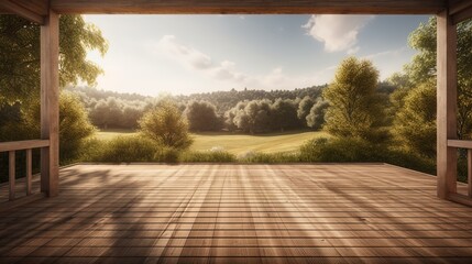 wooden floor backyard with natural background, idea for outdoor backdrop with copy space for your me