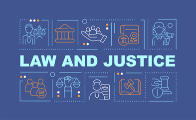 Wall Mural - law and justice word concepts dark blue banner. legal cases. infographics with editable icons on col