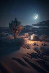 Canvas Print - night camp at the desert generative ai