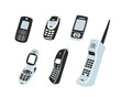 Different types retro mobile phones from 80s-90s isolated on white background. Vector illustration