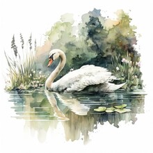 A Watercolor Graceful Swan Generative Ai