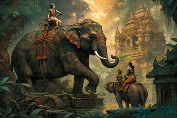 temple elephant, generative ai