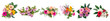 Flowers bouquets and wreaths collection, set isolated on transparent white background