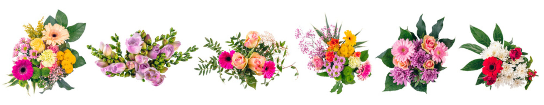 Wall Mural -  - Flowers bouquets and wreaths collection, set isolated on transparent white background