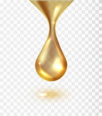 Wall Mural - Big yellow drop liquid isolated on transparent background. Realistic collagen droplet.