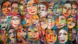 © QuietWord - abstract background, artistic abstract face portrait crowd of people in pastel tone color, Generative Ai