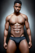 © whitecityrecords - Muscular young man in a black underwear is posing for a photo.