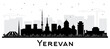 Yerevan Armenia City Skyline Silhouette with Black Buildings Isolated on White. Yerevan Cityscape with Landmarks. Business Travel and Tourism Concept with Historic Architecture.