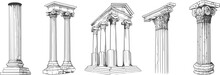 Set Of Vector Illustrations Of Antique Arches.Basic Elements Of Greek Architecture.
