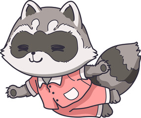 Wall Mural - Cute design element cartoon, cartoon illustration of cute raccoon is wearing pajamas is floating in a dream, Cartoon illustration for children, Vector image.