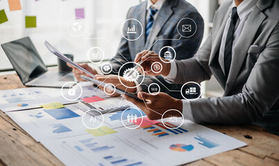 Co working process, team working.Coding software developer work with AR new design dashboard computer icons.team business concept