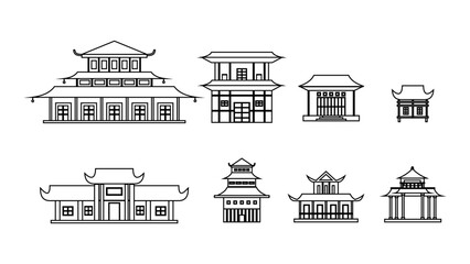 Wall Mural - Chinese House Building Set in Black and White