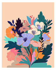 Wall Mural - Poster with an Abstract bouquet of flowers. 