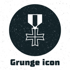 Sticker - Grunge Military reward medal icon isolated on white background. Army sign. Monochrome vintage drawing. Vector