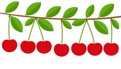 Wall Mural - cherry tree branch full of fruits illustration.