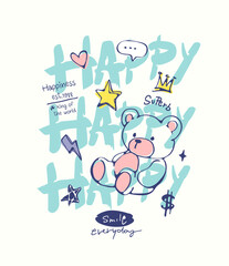 typography slogan with cartoon bear doll and cute icons vector illustration