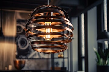 Sticker - Interior Spinning Metal Pendant Chandelier in Modern Style. Generative AI