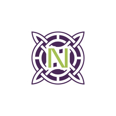 Initial letter N intersection pattern frame Celtic knot logo