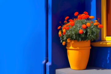 AI illustration of summer Marigold flowers on a porch