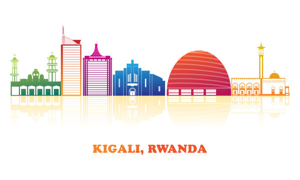 colourfull skyline panorama of city of kigali, rwanda - vector illustration