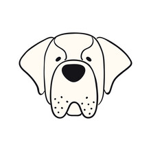 Saint Bernard Dog, Puppy Face Cute Funny Cartoon Character Illustration. Hand Drawn Vector, Isolated. Line Art. Domestic Animal Logo. Design Concept Pet Food, Branding, Business, Vet, Print, Poster