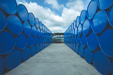 Oil barrels blue or chemical drums