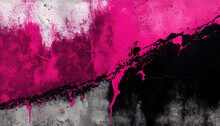 Black And Pink Rough Surface, Old Concrete Wall, Pink Magenta Grunge Cement Background. Banner. 