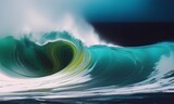 Fototapeta  - Ogromna spieniona fala, ocean, bryza. Ilustracja wygenerowana przez AI.