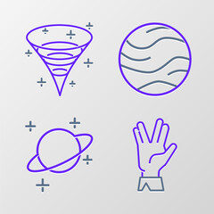  Set line Vulcan salute, Planet, and Black hole icon. Vector