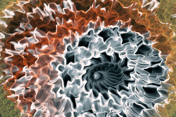Wall Mural - White orange pattern of crooked waves on a black background. Abstract fractal 3D rendering