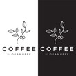 Logo design of arabica coffee cup and coffee plant hand drawn vintage style.Logo for business, cafe, restaurant, badge and coffee shop.