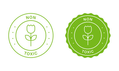 Wall Mural - Toxic Free Chemicals Safe Product Stamp Set. Ecology Guaranteed Green Labels. Eco Clean Sticker. Organic Safe Non-Toxic Sign. Non Toxic Symbol. Free Chemical Icon. Isolated Vector Illustration