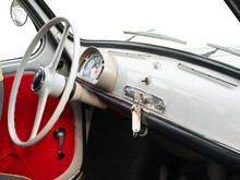 Fiat 600 Inside Old Vintage Car Interior Dashboard With Keys Inserted