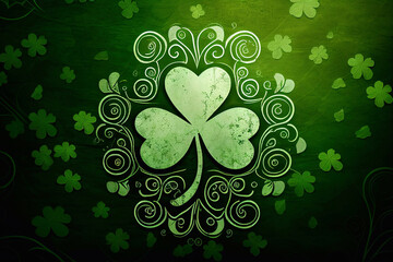 Shamrock or green clover leaves pattern background flat design Generative AI