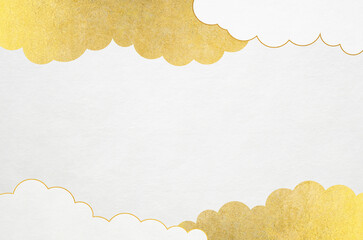 Wall Mural - White washi paper with gold clouds and sky landscape pattern. Traditional Japanese paper texture background.