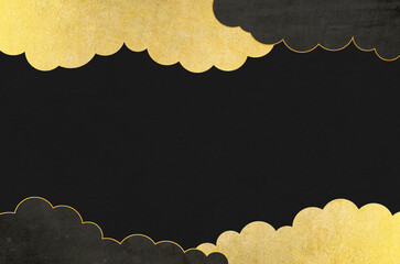 Wall Mural - Black washi paper with gold clouds and sky landscape pattern. Traditional Japanese paper texture background.