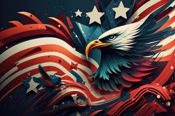 USA National Holiday, 4th of july independence day American flag with Eagle, generative ai