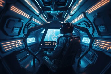 Wall Mural - Astronaut inside a spaceship in deep space, made with generative ai
